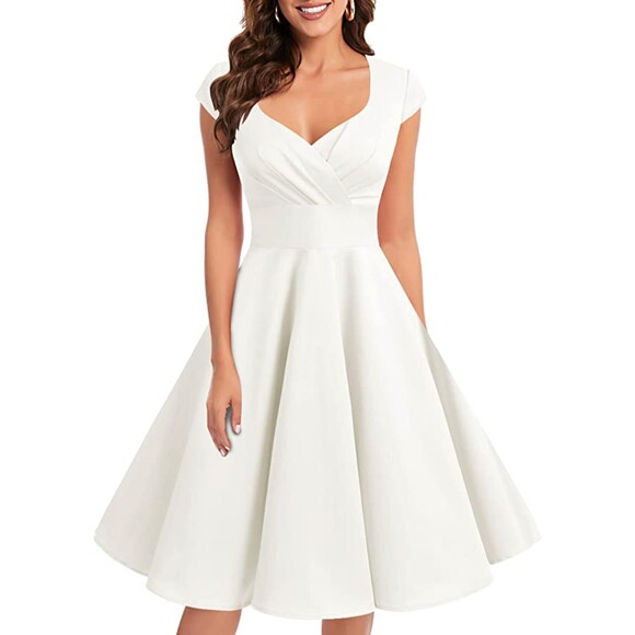 Bbonlinedress Dresses & Skirts - Retro Vintage White A-Line Short 1950s Cocktail Party Swing Dresses Sz L